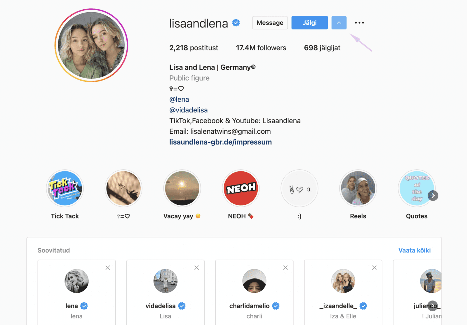 screenshot of lisaandlena profile – find similar influencers on Instagram