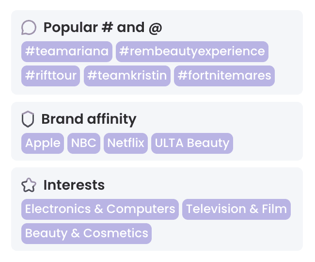 Ariana Grande brand affinity hashtags and mentions – influencer analytics tool